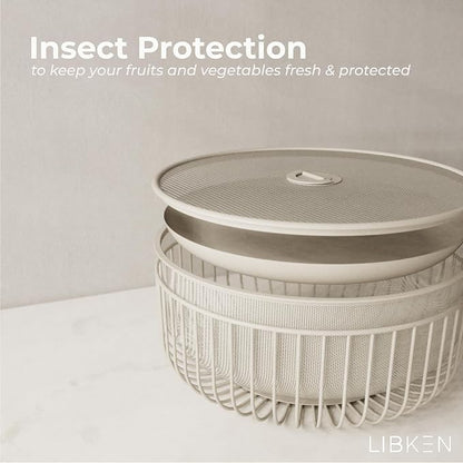 Metal Fruit Bowl with Mesh Lid and Basket - Image 2