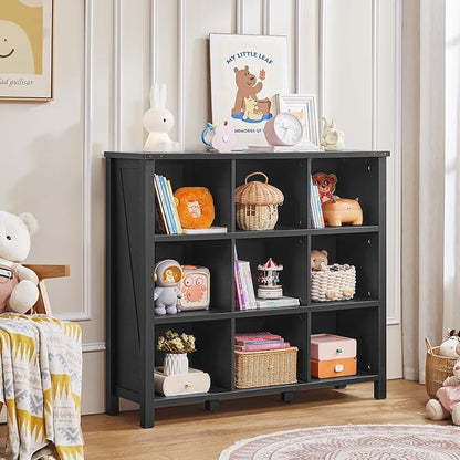9 Cube Bookcase, Farmhouse 47 Inch Wide Black Bookshelf, Wooden 3 Tier Display - Image 9