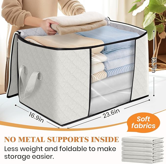 Fab totes 24 Gallons Clothes Storage, Foldable Thick Fabric Blanket Storage Bags - Image 2