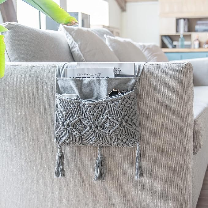 Mkono Macrame Couch Organizer Remote Control Caddy Sofa Armrest Armchair - Image 2