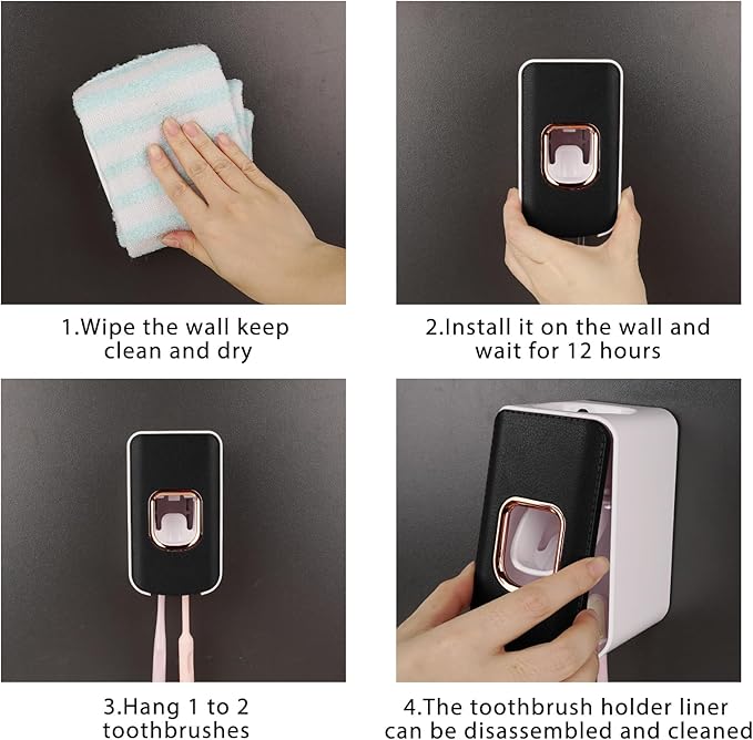 2 Slot Plastic Toothbrush Holder and Toothpaste Dispenser Wall Mounted - Image 5