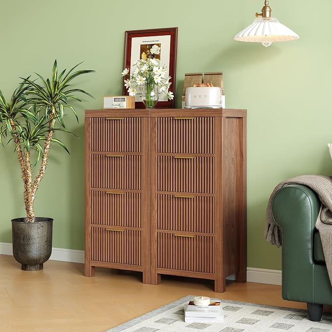 Mid-Century Fluted 8 Drawers Dresser, Modern Wooden Tall Dresser - Image 3