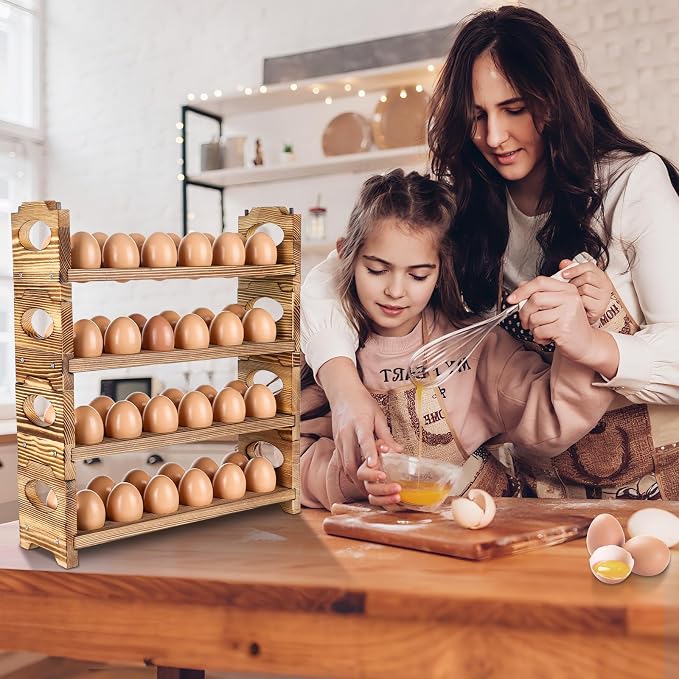 Wooden Egg Holder with 4 Layers/48-Hole, Stackable Wood Egg Rack Countertop - Image 3