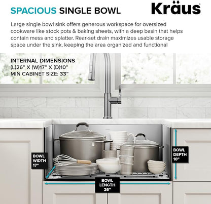 KRAUS Standart PRO 28-inch 16 Gauge Undermount Single Bowl Stainless Steel - Image 7