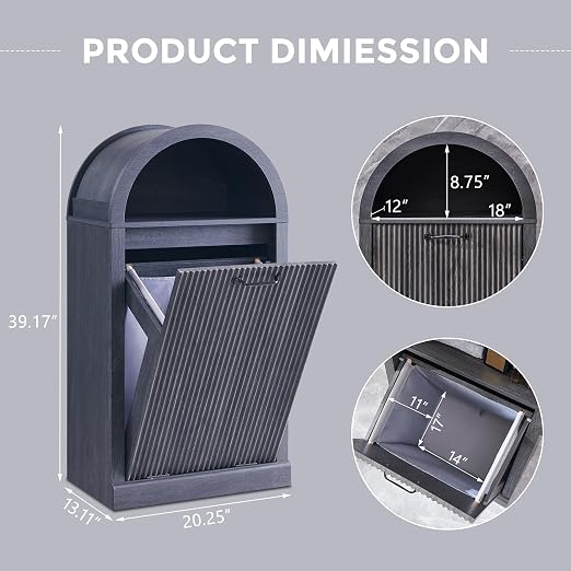 Arched Tilt-Out Trash Can Cabinet, Fluted 10 Gallon Trash Can Cabinet Set of 2 - Image 2