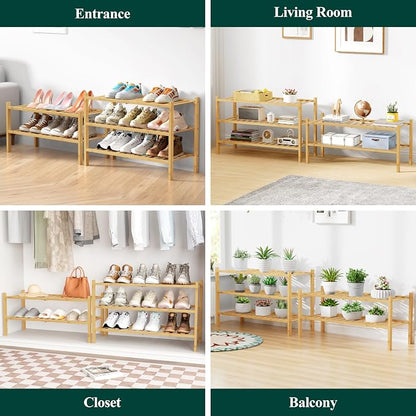 Smiry Bamboo Shoe Rack for Closet, 4 Tier Wooden Stackable Shoe Organizer - Image 6