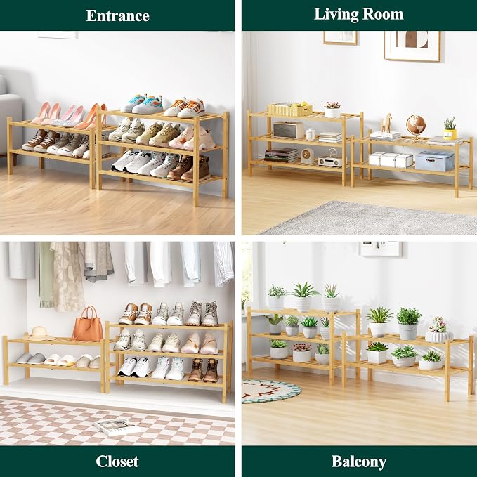 Smiry Bamboo Shoe Rack for Closet, 5 Tier Wooden Stackable Shoe Organizer - Image 7
