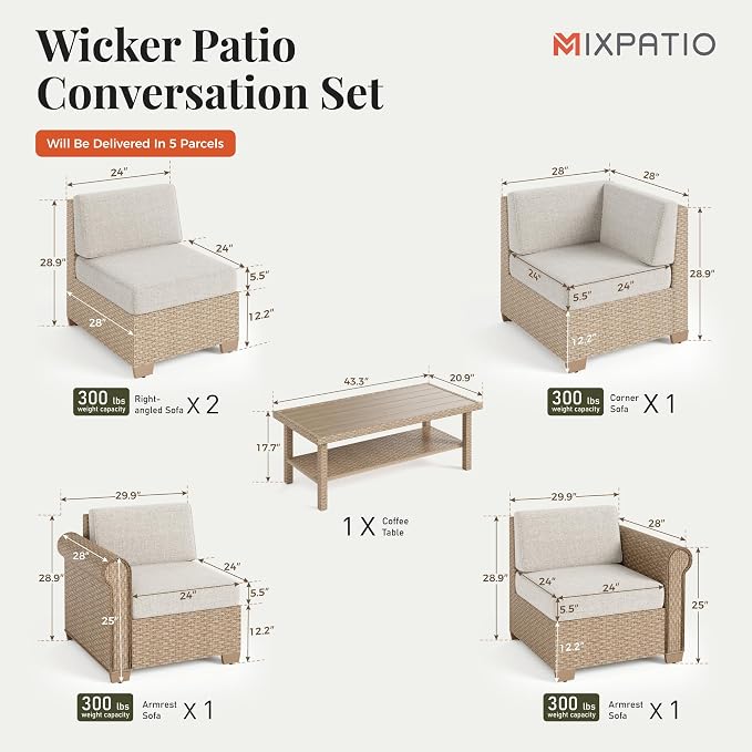 Patio Furniture Set, 6 Piece Outdoor Rattan Wicker Sectional Conversation Set - Image 6