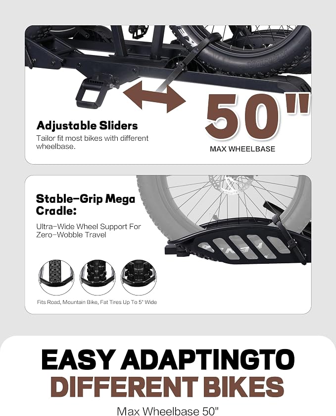 E-Bike Rack with Ramp, Hitch 2 Bike Rack, 200 lbs Capacity Electric Bike Carrier - Image 8