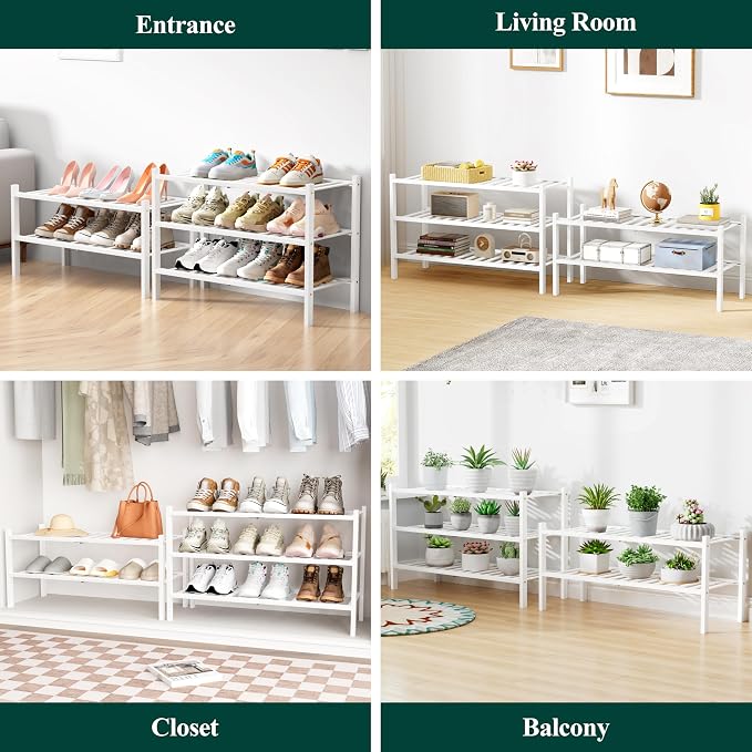 Smiry Bamboo Shoe Rack for Closet, 5 Tier Wooden Stackable Shoe Organizer - Image 7