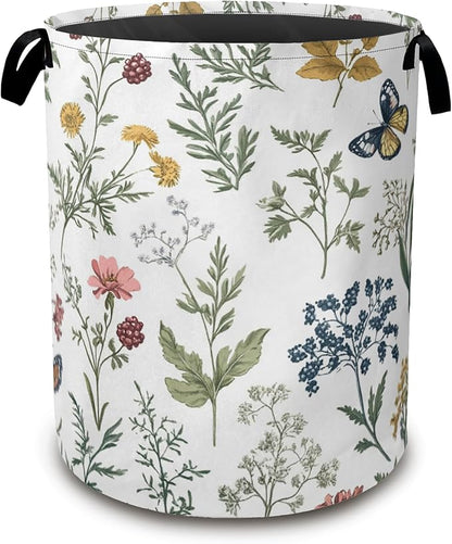 Beautiful Floral Laundry Hamper, Collapsible Laundry Baskets, Flowers Butterfly by Unknown