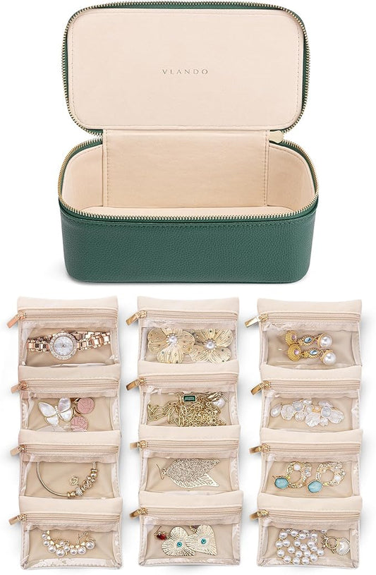 Vlando Jewelry Case with 12 Velvet Jewelry Bags Travel Jewelry Organzier by VLANDO
