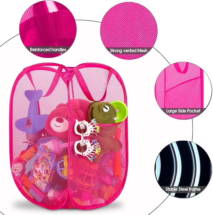 2 Pack Sturdy Mesh Pop up Laundry Hamper Basket - Image 3