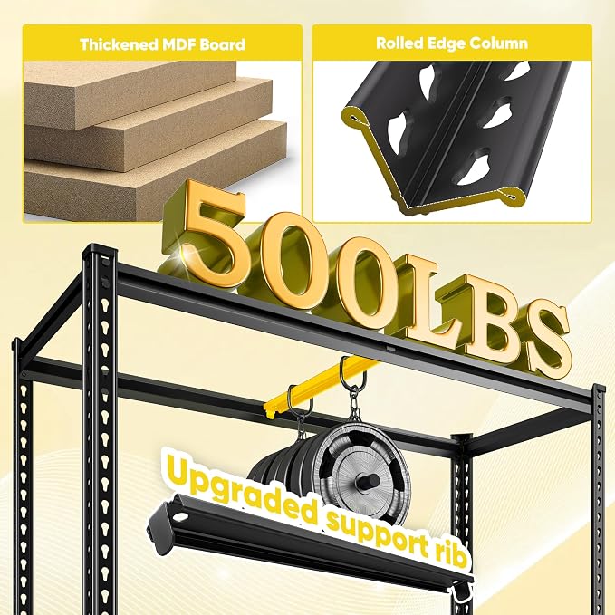 72" H Garage Shelving, 5 Tier Storage Shelves Load 2500 lbs, Adjustable Garage - Image 6