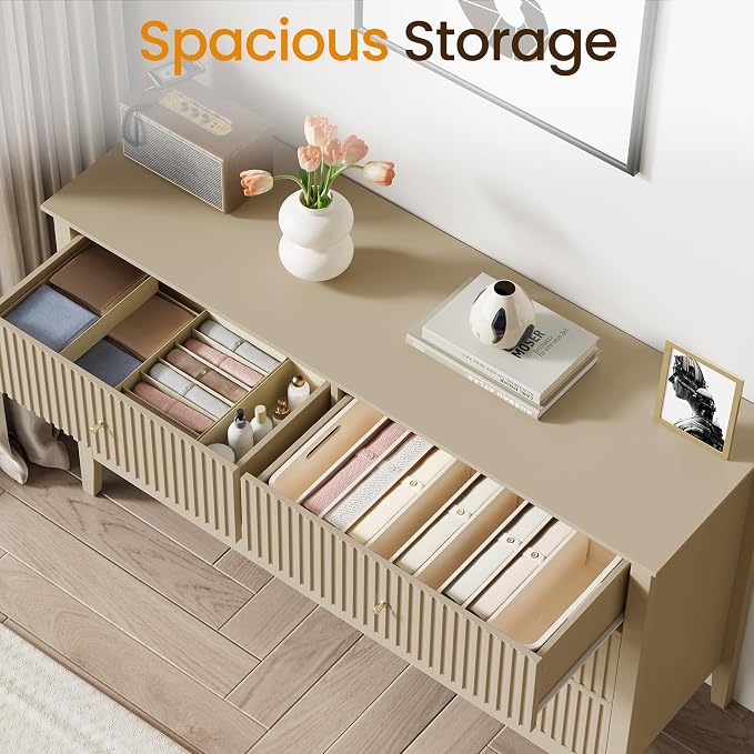 RoyalCraft Beige 6 Drawer Dresser, Fluted Modern Wood Chest of Drawers - Image 4