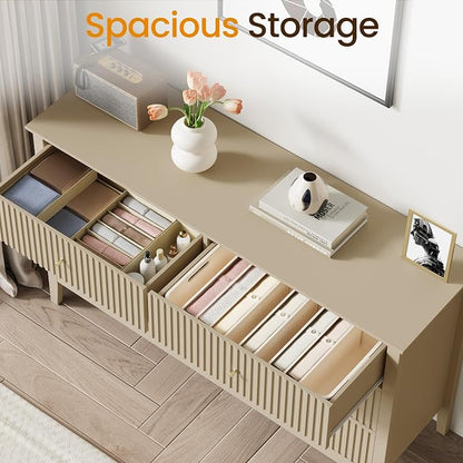RoyalCraft Beige 6 Drawer Dresser, Fluted Modern Wood Chest of Drawers - Image 4
