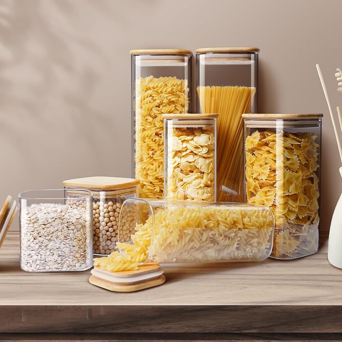 Square Glass Jars with Bamboo Lids 79 FL OZ, Glass Canisters with Airtight Lid - Image 5