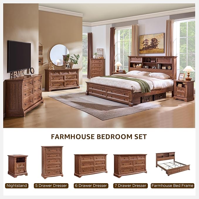 Farmhouse 6 Drawers Dresser for Bedroom, Wooden Dresser TV Stand - Image 6