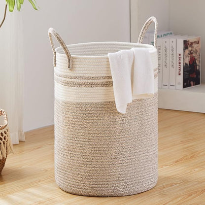 Fiona's magic 72L Large Woven Laundry Hamper, Tall Cotton Rope Storage Basket by Fionasmagic
