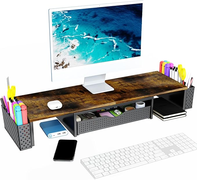 Spacrea Metal Desk Organizers and Accessories, Dual Monitor Stand Riser - Image 3