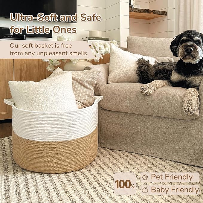 INDRESSME XXXLarge Jute Rope Basket 21.7" x 21.7" x 13.8" Woven Baby Laundry - Image 8