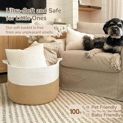 INDRESSME XXXLarge Jute Rope Basket 21.7" x 21.7" x 13.8" Woven Baby Laundry - Image 8