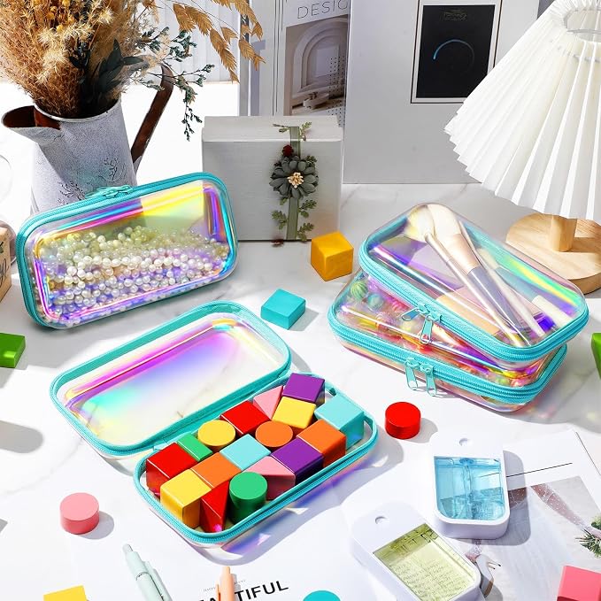 Hoolerry 4 Pcs Hard Clear Zipper Case Makeup Bags Plastic Pencil Pouch - Image 6