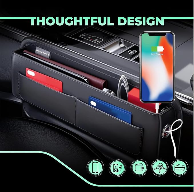 Universal Leather Car Seat Gap Filler Organizer – Side Pocket Storage Box - Image 4