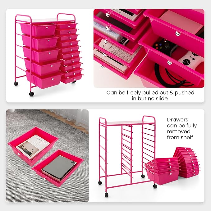 Giantex 15 Drawers Rolling Cart, Classroom Organizers, Storage Cart - Image 8