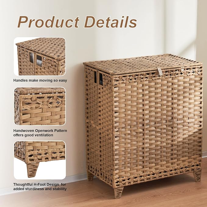 Laundry Hamper with Lid, 190L Large Laundry Basket 3 Section with 6 Removable - Image 6