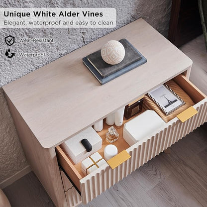 T4TREAM Fluted 3 Drawers Nightstand, Oversized Extra Large Modern Side Table - Image 4