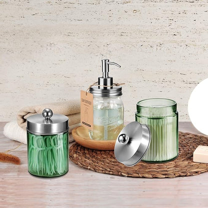 Amolliar Sage Green Glass Apothecary Jar, Qtip Holder Metal Lid & Sticker - Image 7