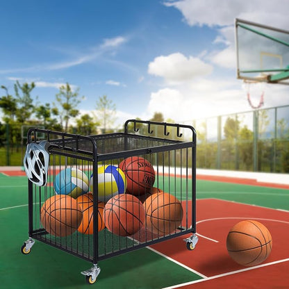 Matt Black Metal Rolling Cart Ball Gym Equipment Sports Gear Storage Portable - Image 7