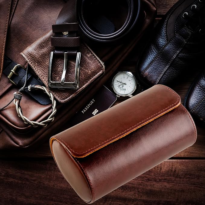 MR.OKAY 2 Watch Travel Case- Classic Leather Watch Case - Image 4