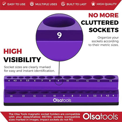 Olsa Tools Magnetic Socket Holder | 1/4-inch Drive | Metric | Purple | Holds 26 - Image 2