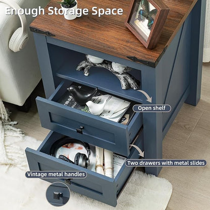 Nightstands Set of 2 with Charging Station, Farmhouse Night Stand with 2 - Image 6