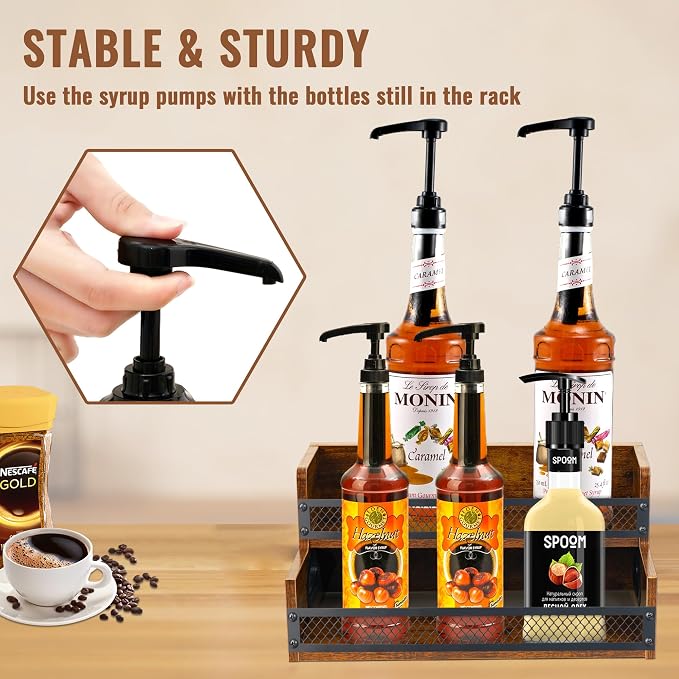 Liquor Bottle Display Shelf, Coffee Syrup Rack Organizer, 2 Step Countertop - Image 5