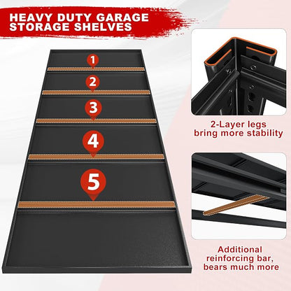 REIBII 84.1" H Garage Shelving, 3500LBS Storage Shelves Heavy Duty, Adjustable - Image 4