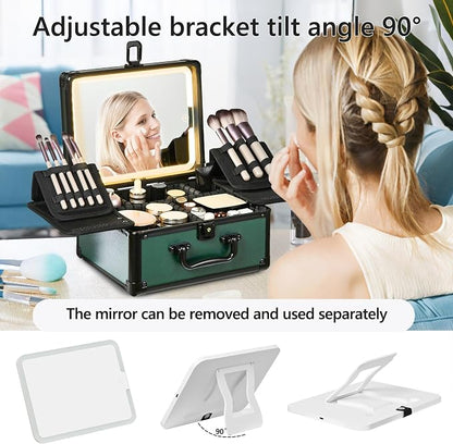 Makeup Case with Lighted Mirror, Makeup Box Organizer with Detachable LED Mirror - Image 3