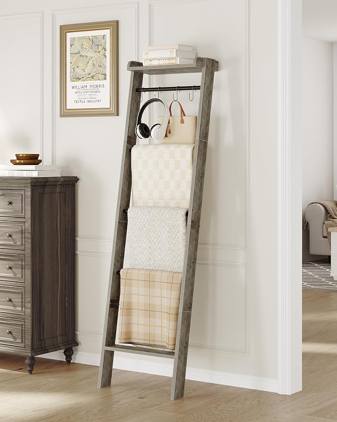 Blanket Ladder Shelf, Decorative Quilt Rack, 6-Tier Farmhouse Ladder Holder - Image 2