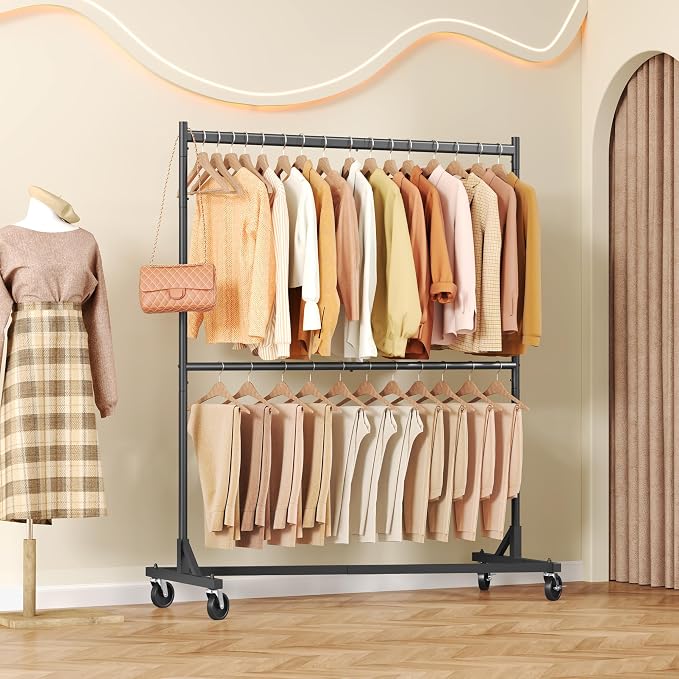 Hoctieon Double Rod Z Rack, Rolling Clothes Racks - Image 5