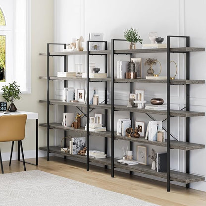 Heavy Duty 5-Tier Industrial Bookcase, 120lbs Shelf Capacity, Rustic Shelving - Image 8