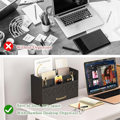 Bamboo Mail Organizer Countertop Wood Desk Organizer Drawer Tabletop Storage - Image 5