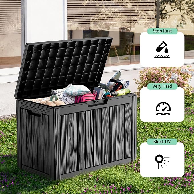 45 Gallon Resin Deck Box, Lockable Outdoor Storage Box - Image 4