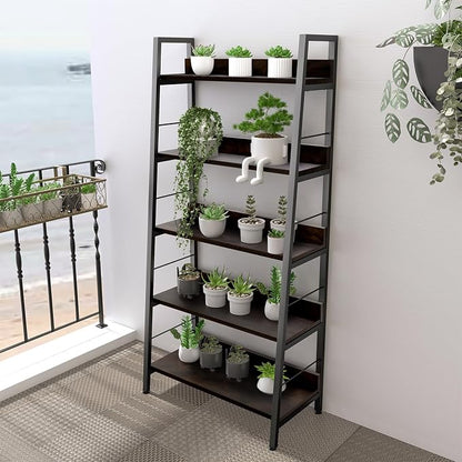 Himimi Ladder Bookshelf, 5 Shelf Bookcase Industrial Bookshelf Wood and Metal - Image 7