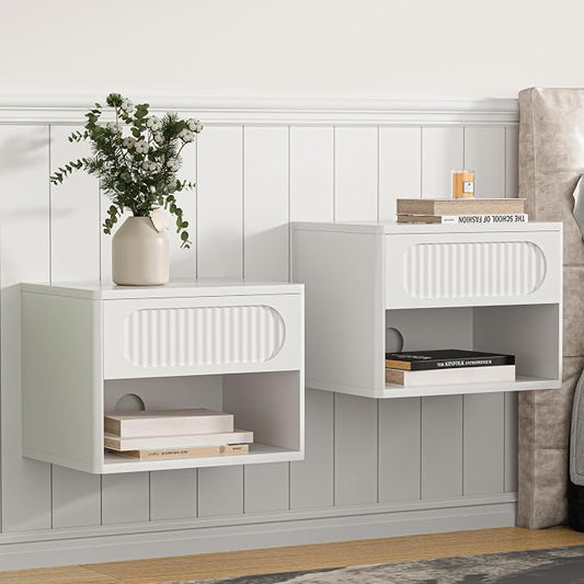 Floating Nightstands with Drawer Set of 2, Modern Wall Mounted Bedside Tables by VDNEND