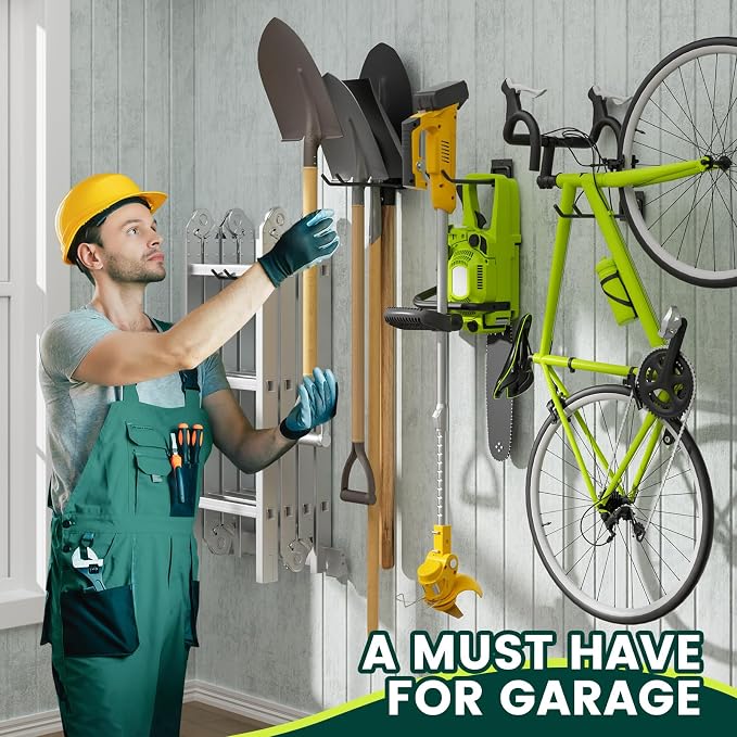 Wall Mount Garden Tool Holder Organizer Rack, Garage Tool Organizer Storage Hook - Image 3