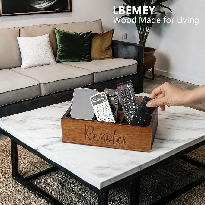 Acacia Wood Remote Control Holder Caddy, TV Organizer - Image 5