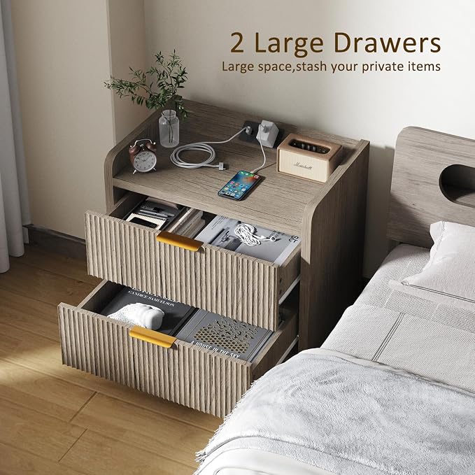 Fluted Nightstand Set of 2, 23.6" Modern Night Stand - Image 5