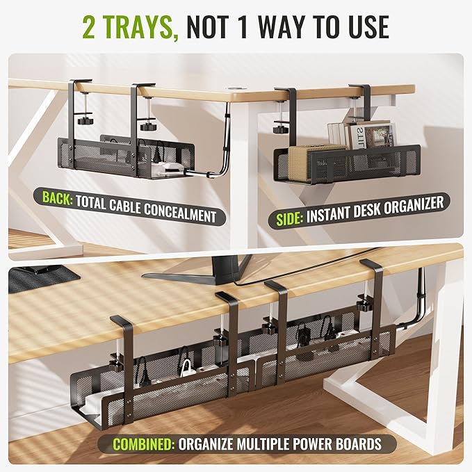 2 Pack Cable Management Under Desk Tray, Xpatee 27.6" No Drill Open Slots Cable - Image 2